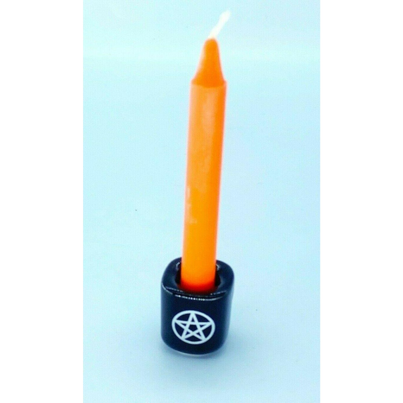 Pentacle Ceramic Spell Candle Holder (Black & Silver) for 4" Mini Chime Candles