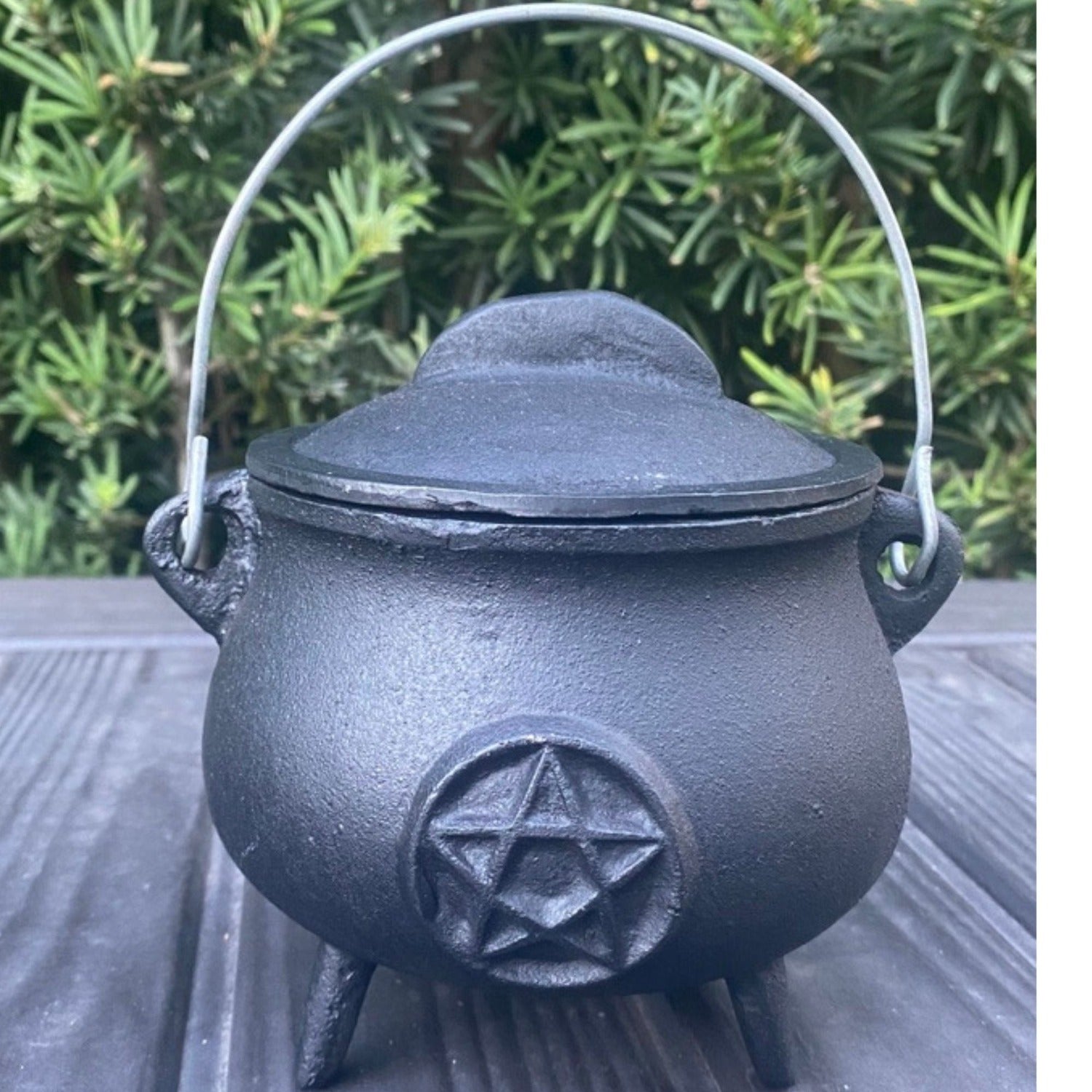 Cast Iron Cauldron with Lid 5.5 Inches Pentacle Cauldron Medium Black