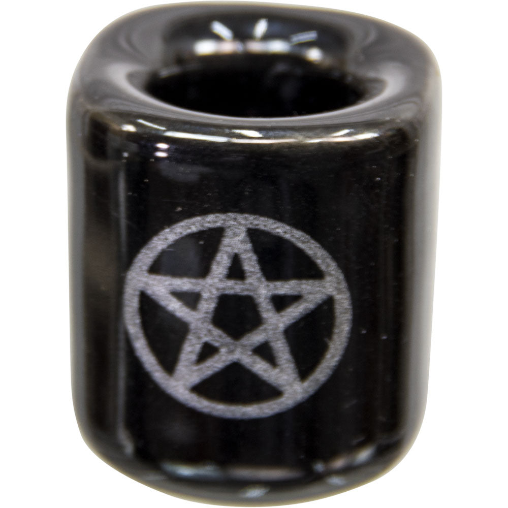 Pentacle Ceramic Spell Candle Holder (Black & Silver) for 4" Mini Chime Candles