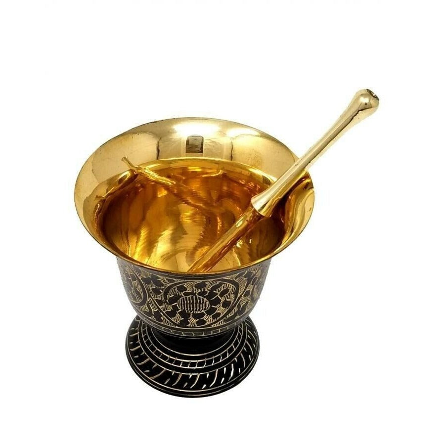 Black Carved Mortar Pestle