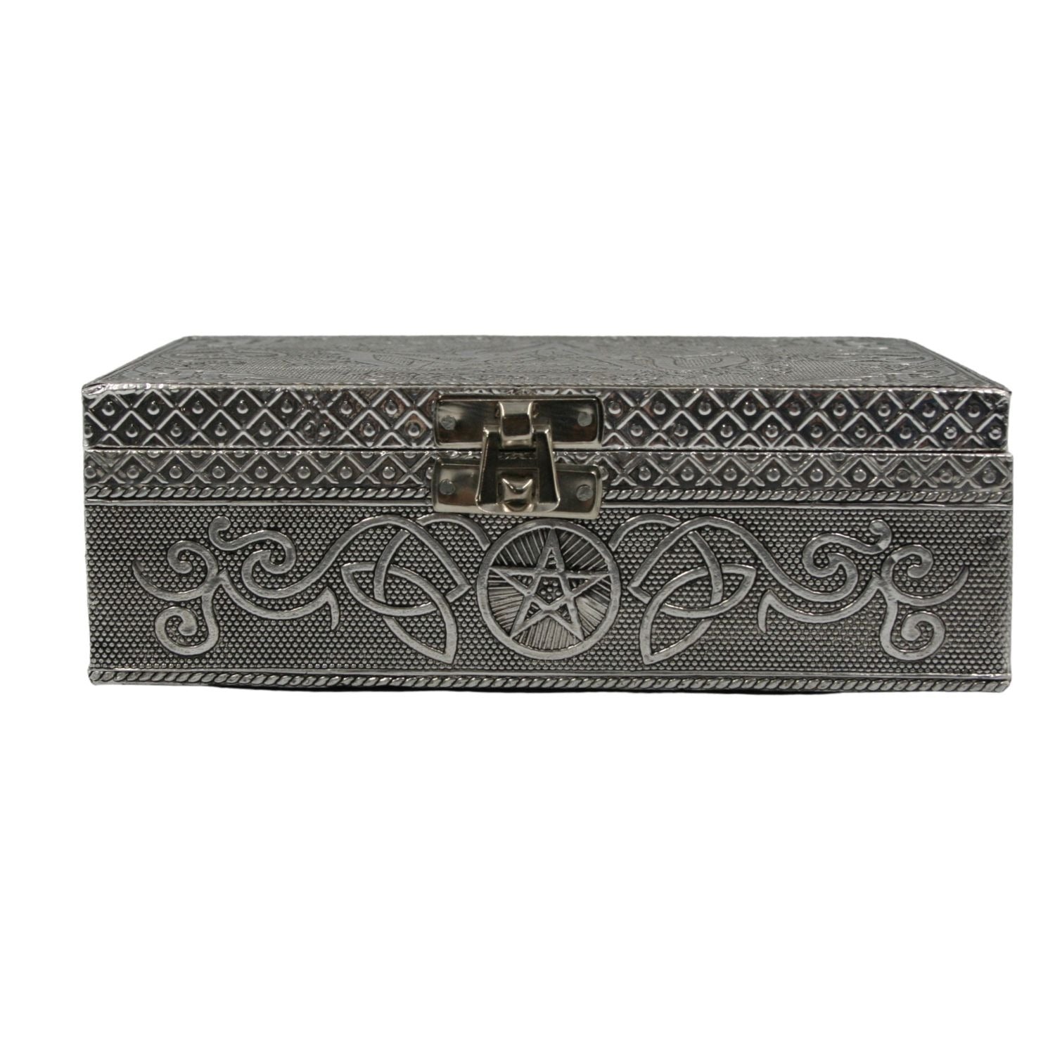 Pentagram Carved Metal over Wood 4.75 x 6.75" Box with latch
