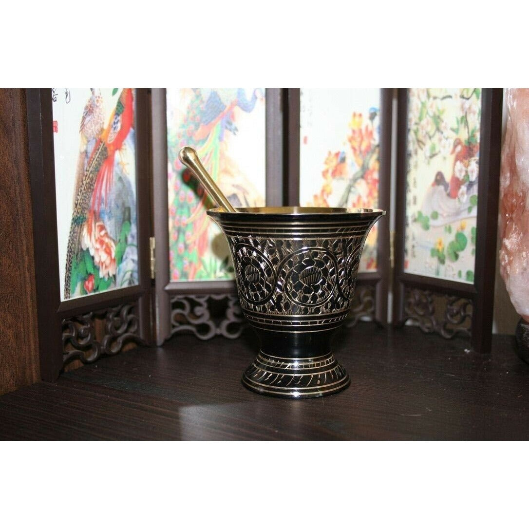 Black Carved Mortar Pestle