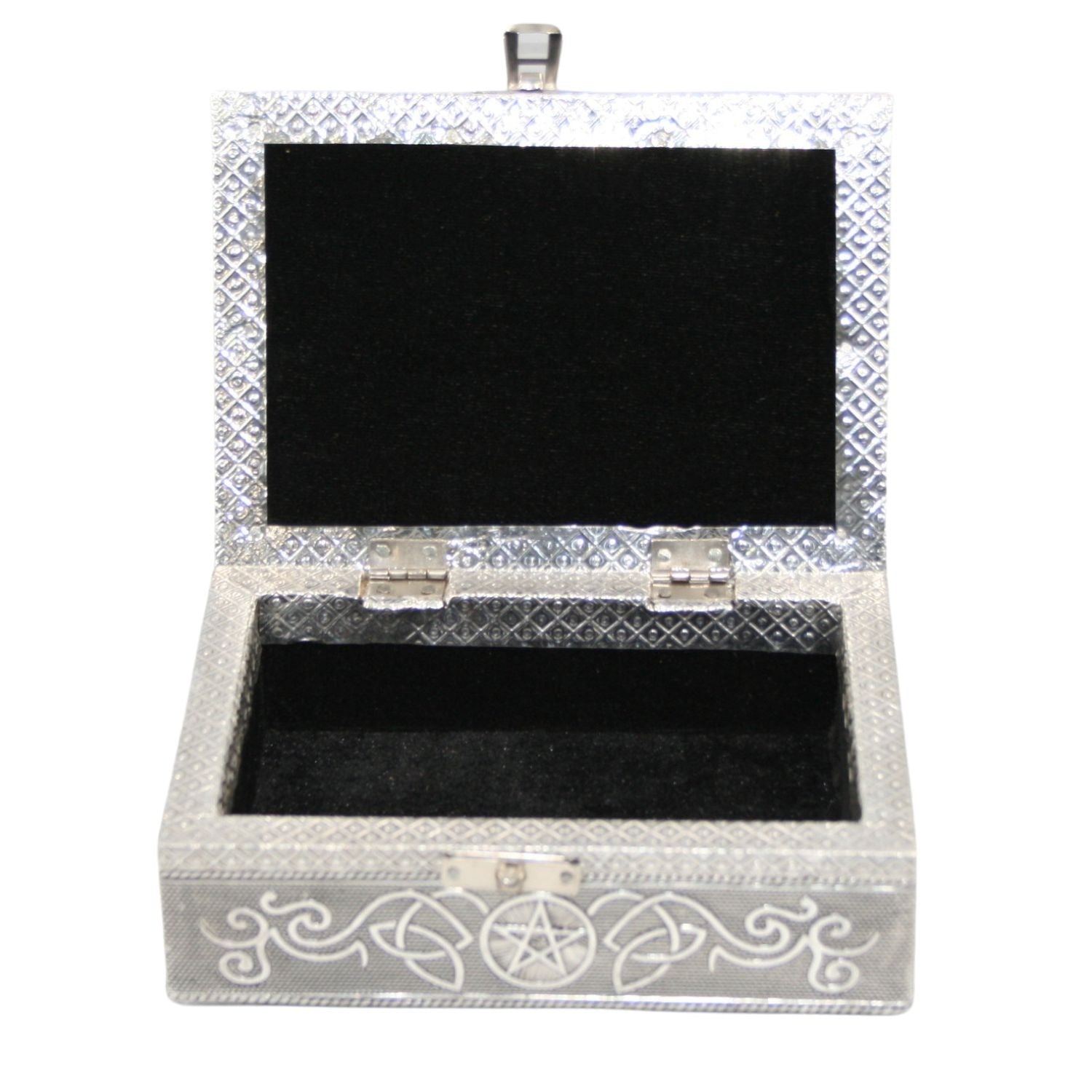 Pentagram Carved Metal over Wood 4.75 x 6.75" Box with latch