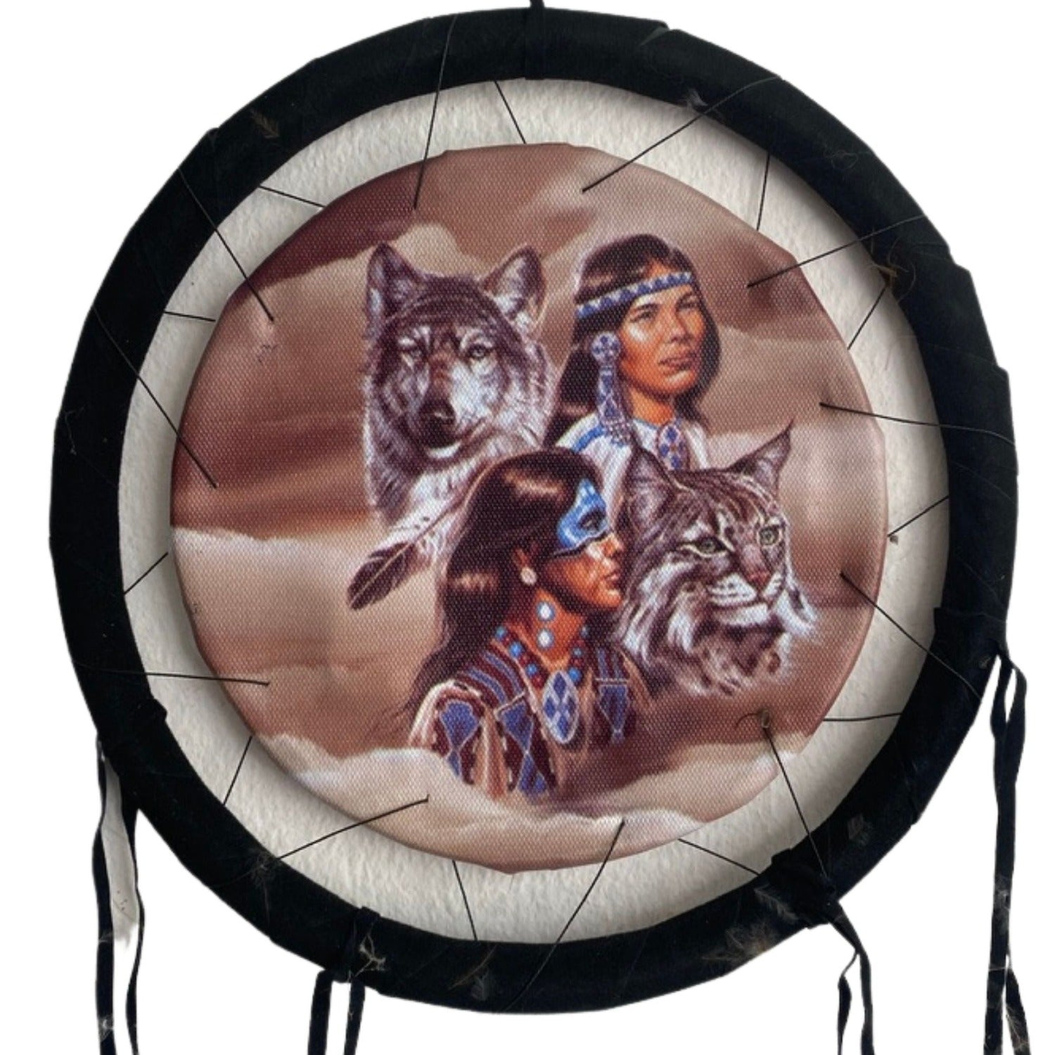 Small Dream Catcher with Feathers, Protective Wolf Design 8.5"