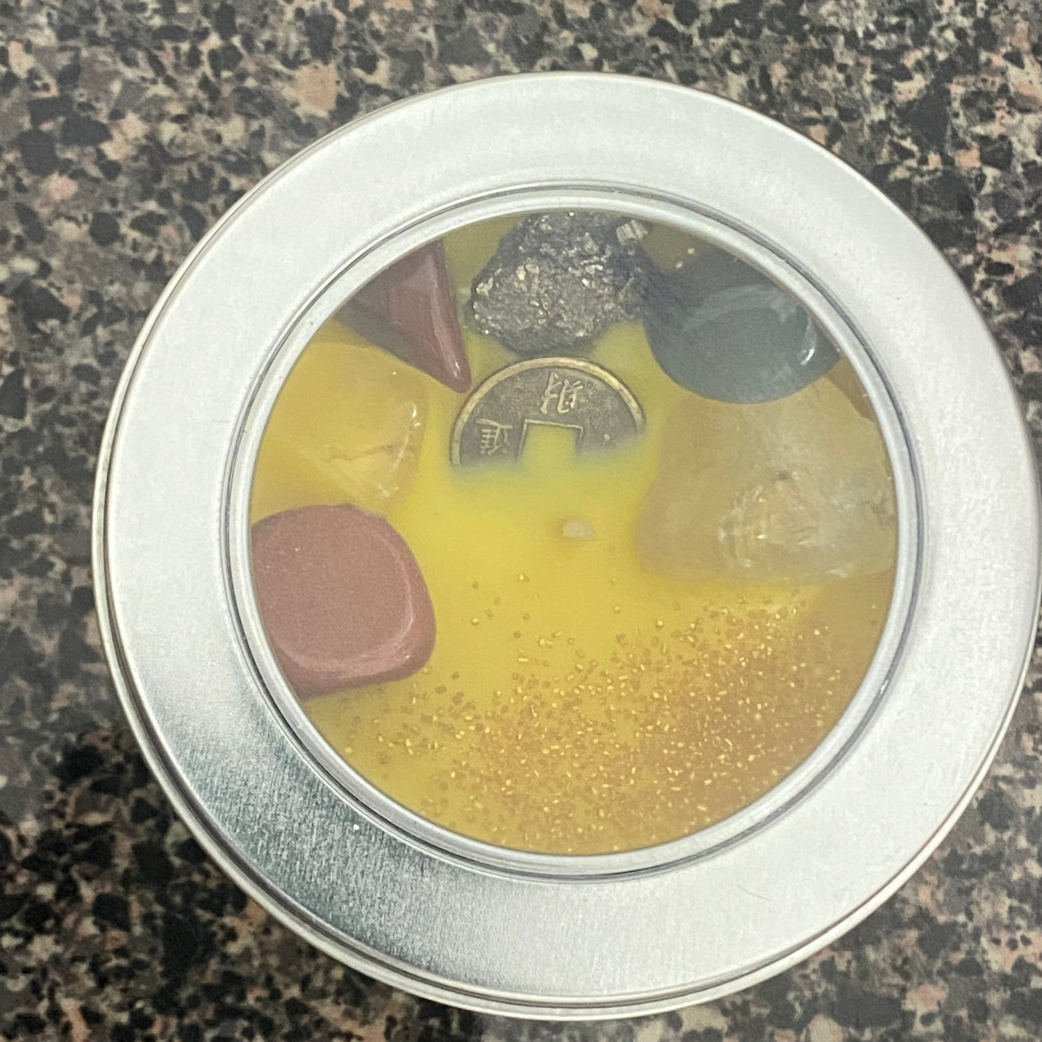 Nag Champa Candle in a Tin With Money Attraction Kit Crystals for Prosperity
