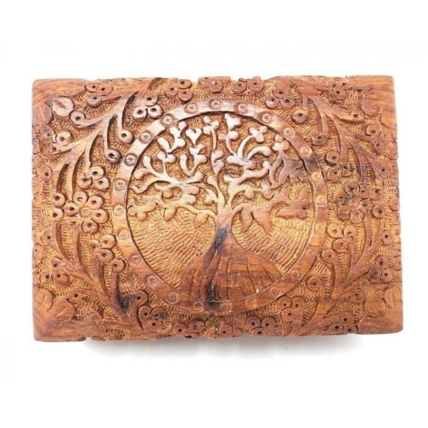 Tree of Life Carved Wood Box 5x7"