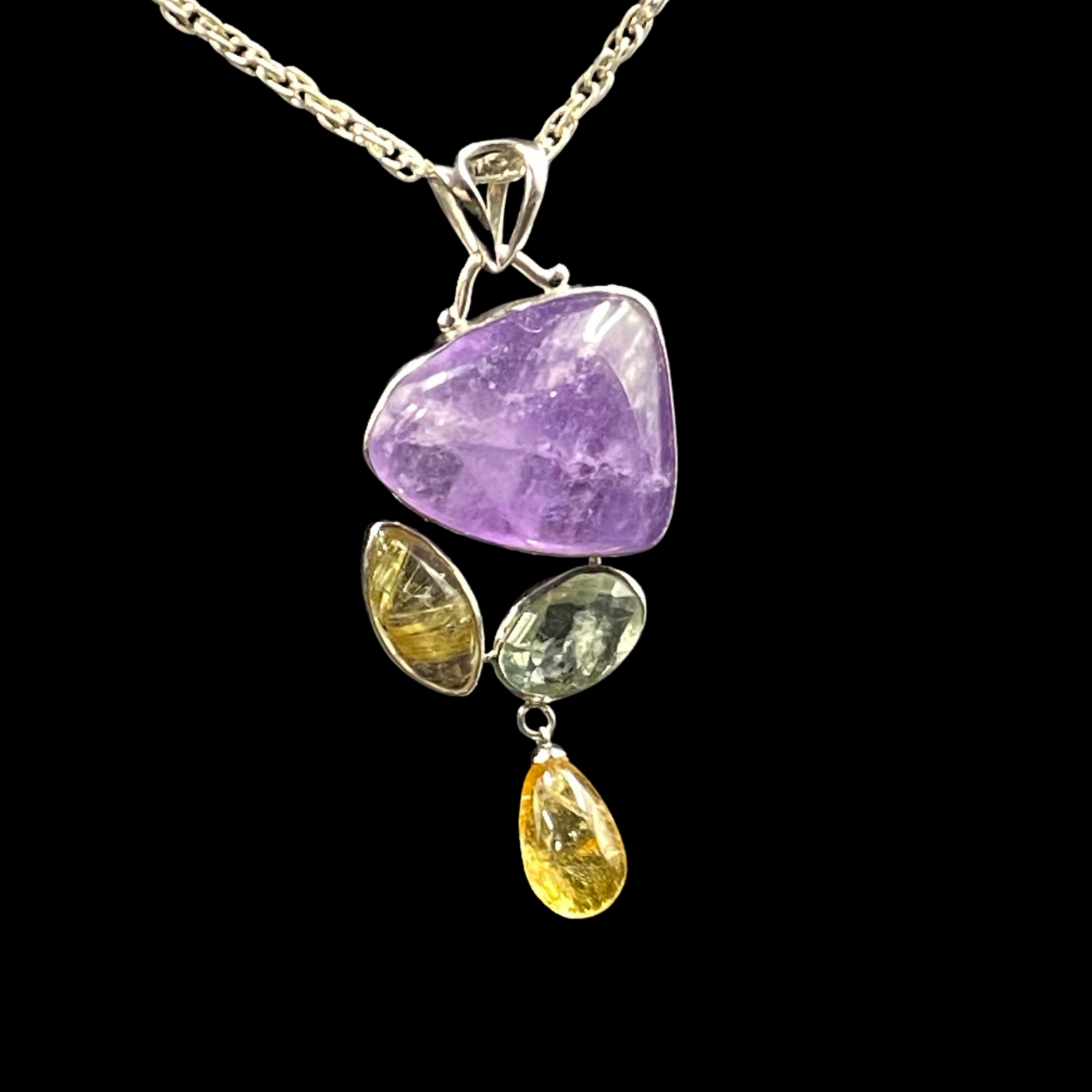 Multi Gemstone Sterling Silver Necklace Pendant
