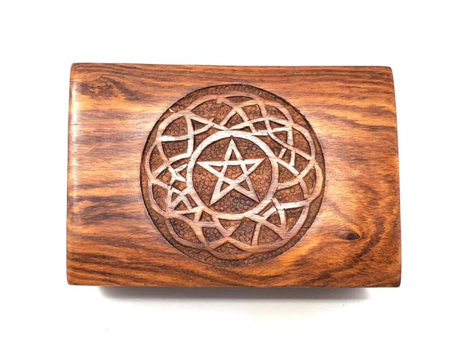 Pentagram in Celtic Circle Carved Wood Box