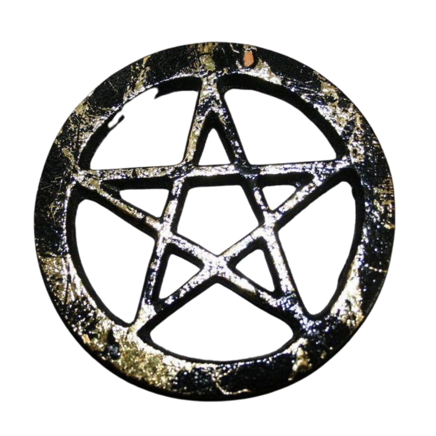 4" Pentagram Solid Brass Altar Tile Black with Gold