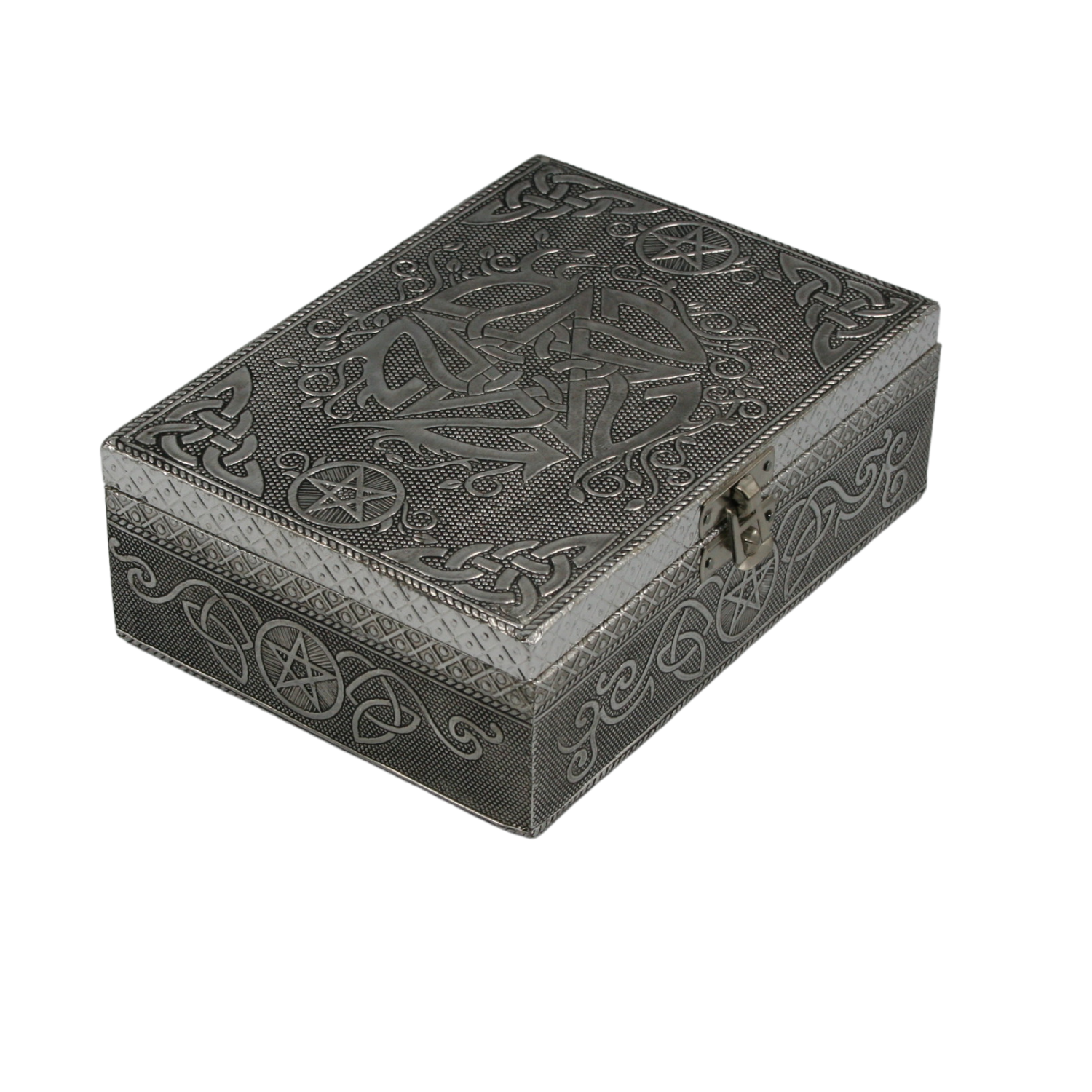 Pentagram Carved Metal over Wood 4.75 x 6.75" Box with latch