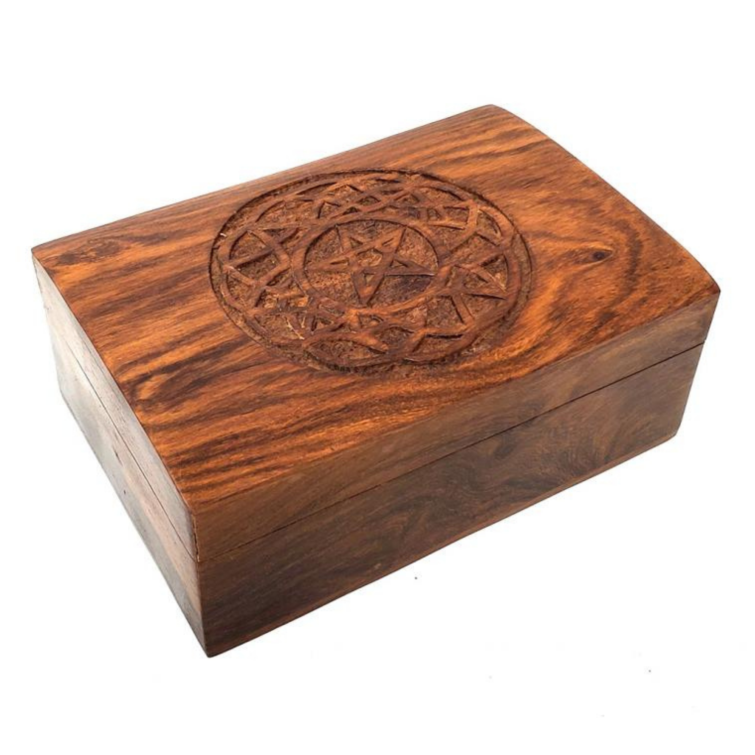 Pentagram in Celtic Circle Carved Wood Box
