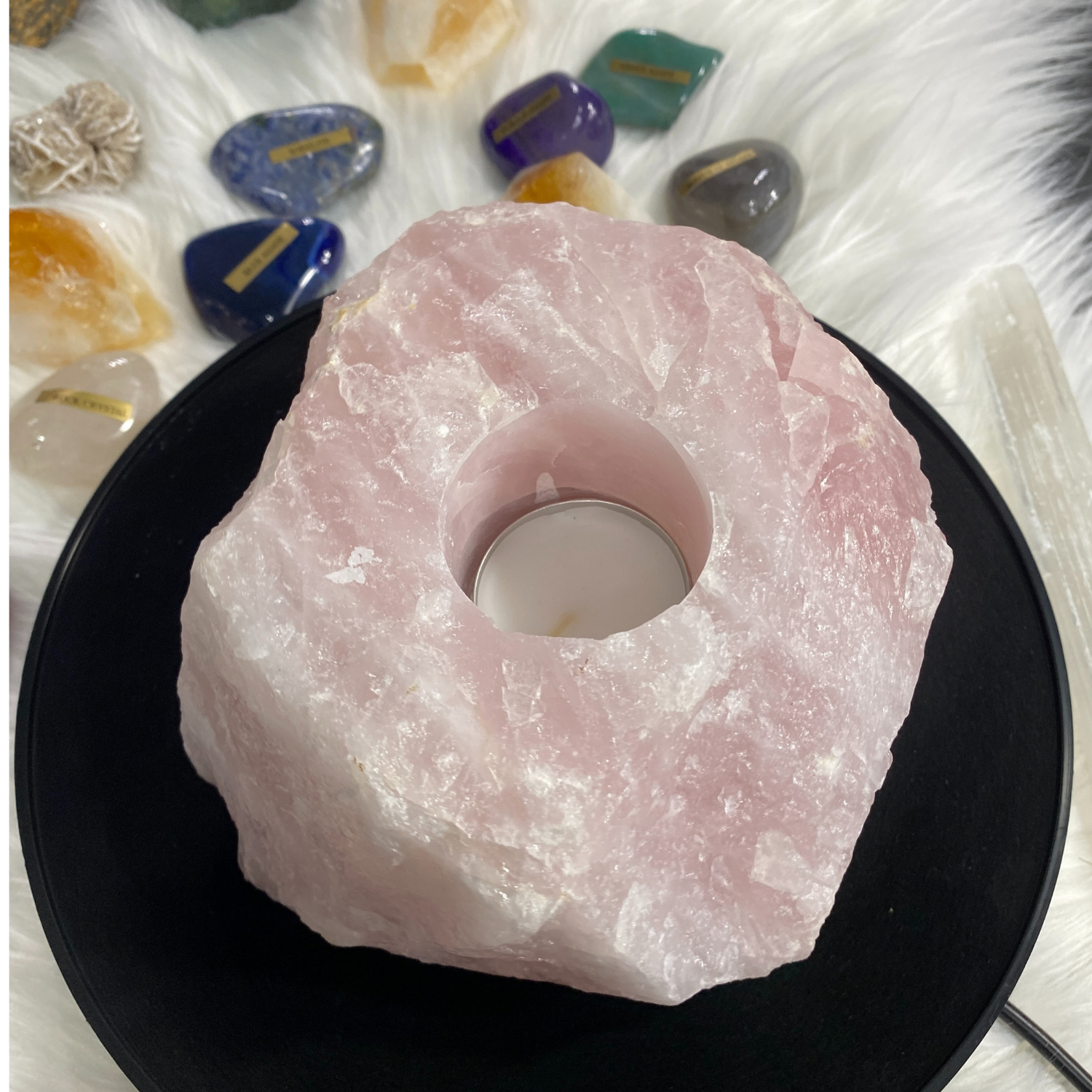Rose Quartz Rough Candle Holder
