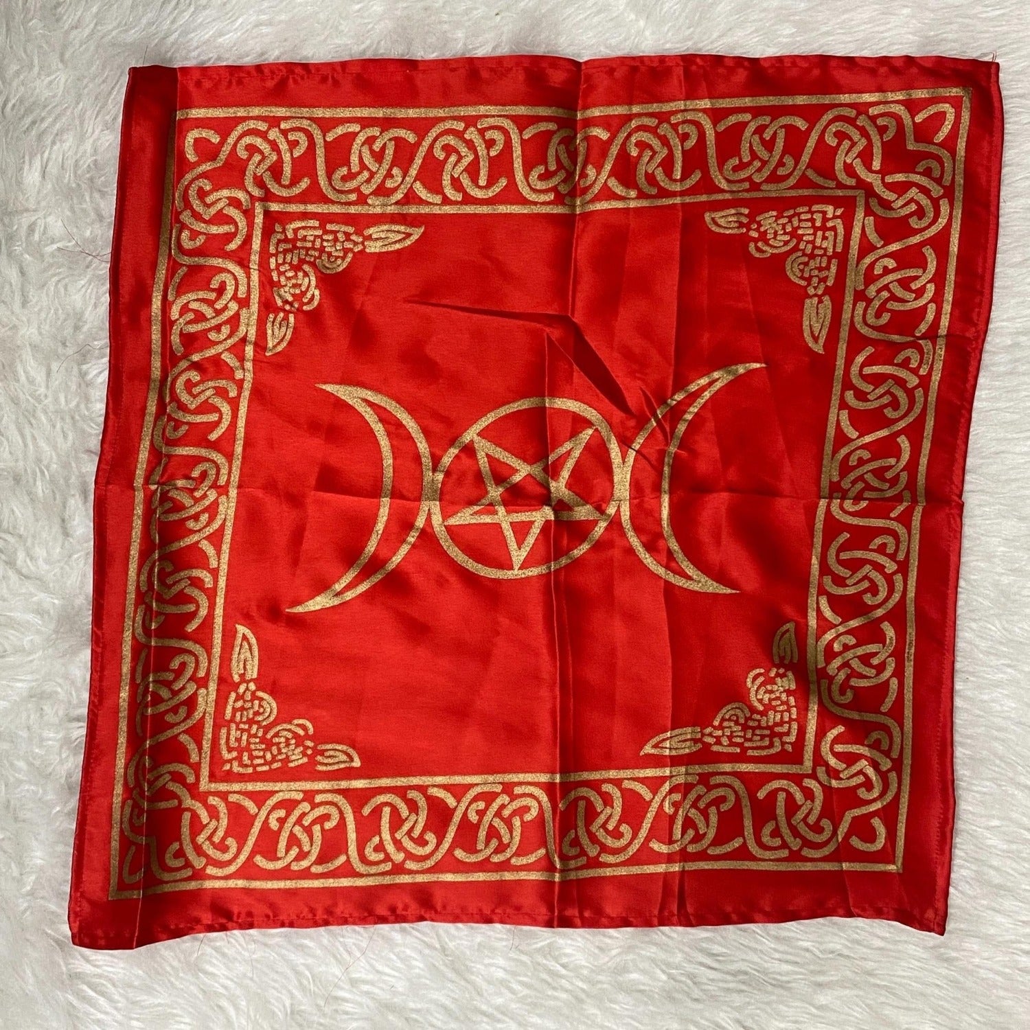 Red Rayon Triple Moon Pentagram Altar Cloth