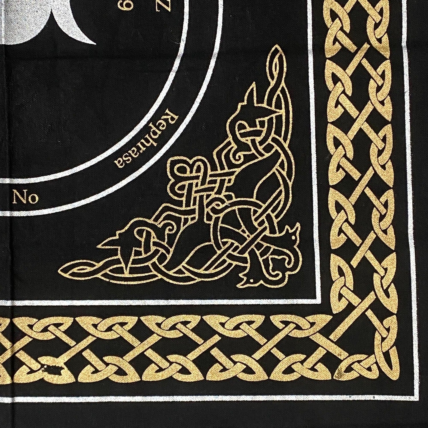 Triple Moon Altar Cloth/ Ouija Board Silver & gold Print on Black
