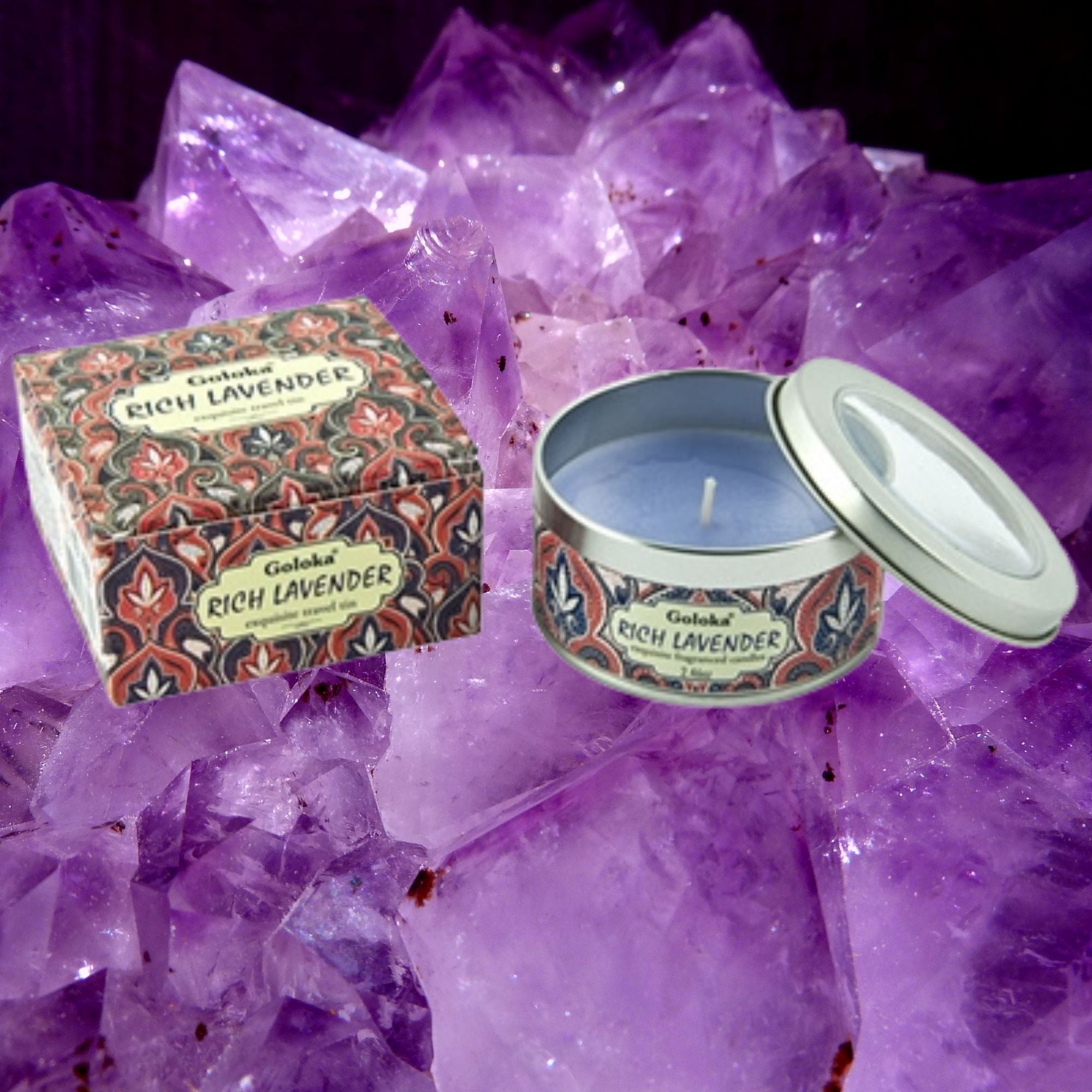 Goloka Rich Lavender Amethyst Crystal Candle