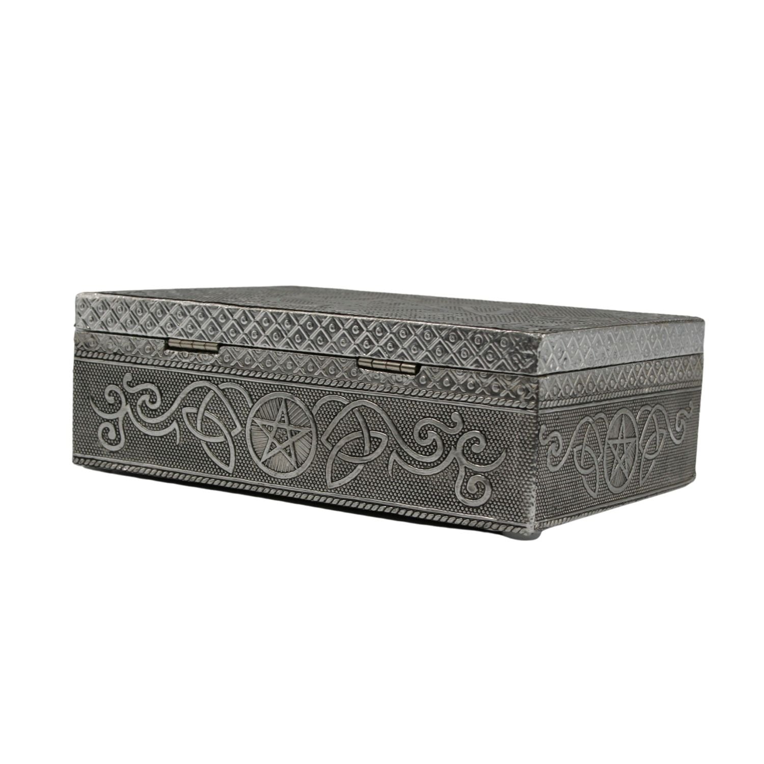 Pentagram Carved Metal over Wood 4.75 x 6.75" Box with latch