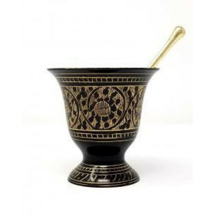 Black Carved Mortar Pestle