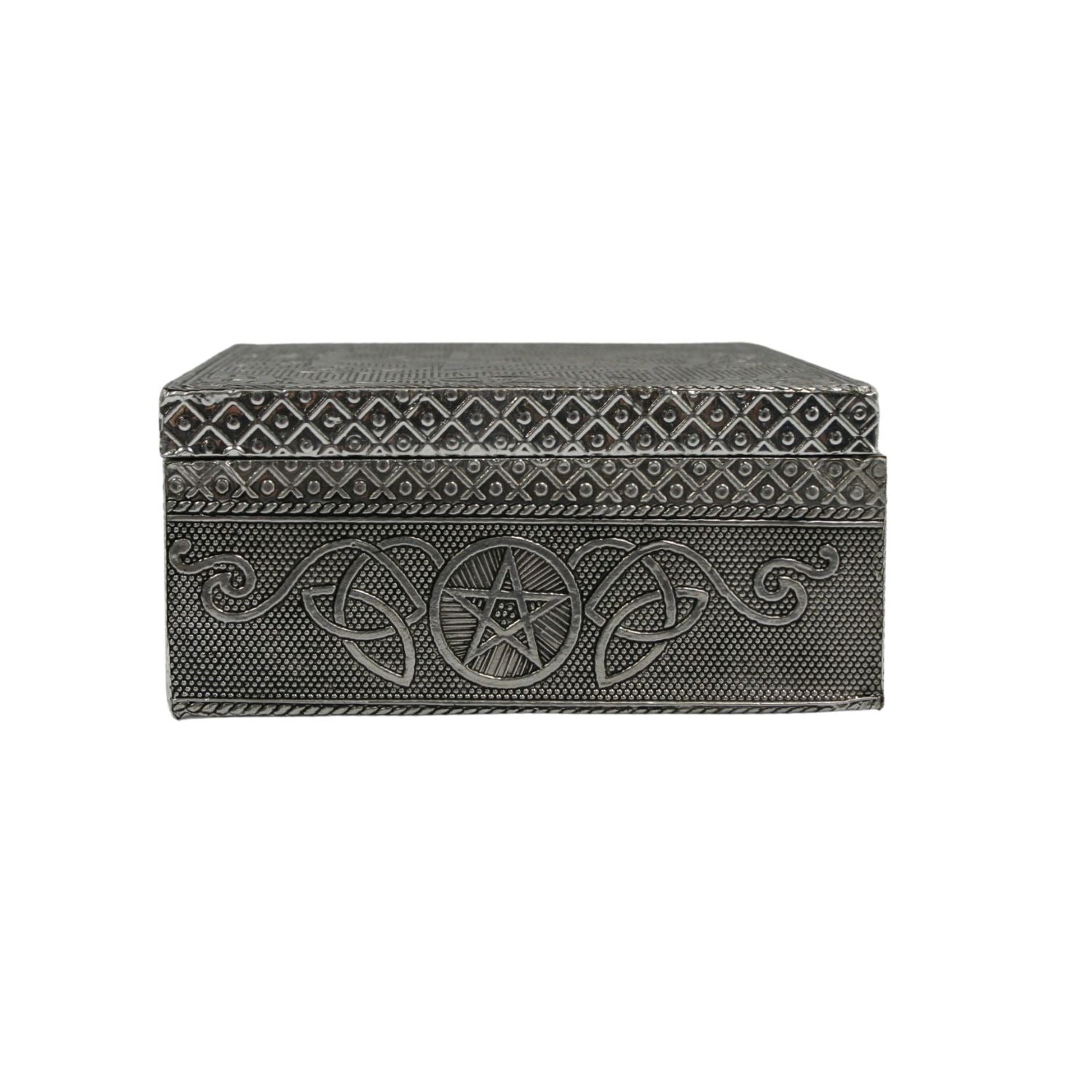 Pentagram Carved Metal over Wood 4.75 x 6.75" Box with latch