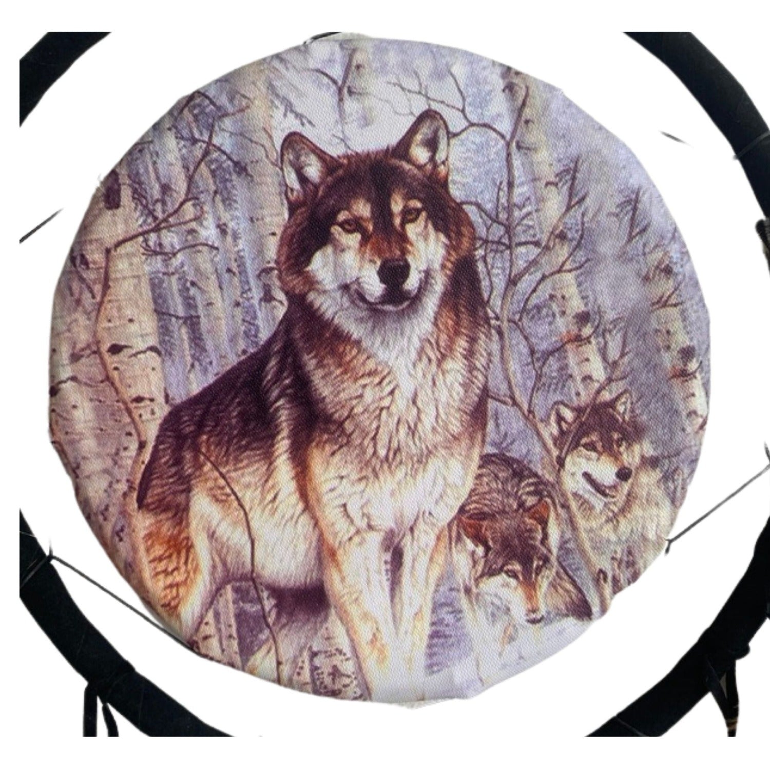 Medium Dream Catcher with Feathers, Protective Wolf Design 12"